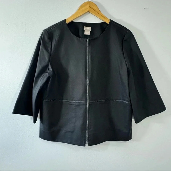 NWOT CHICO'S Black Short Crop Jacket Size 1 3/4 Sleeve Collarless Blazer SZ M - Picture 2 of 8